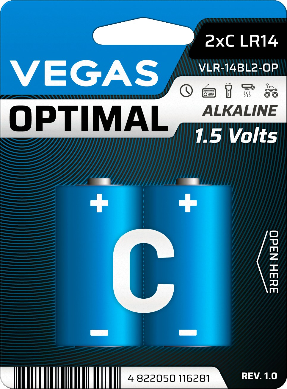 Батарейка тип C (LR-14) Vegas Optimal VLR-14BL2-OP