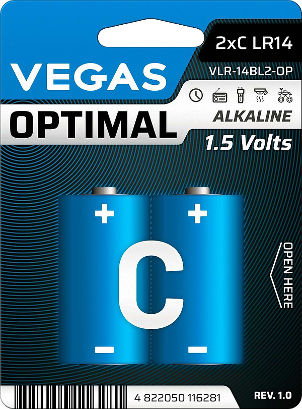 Фото - Батарейка тип C (LR-14) Vegas Optimal VLR-14BL2-OP