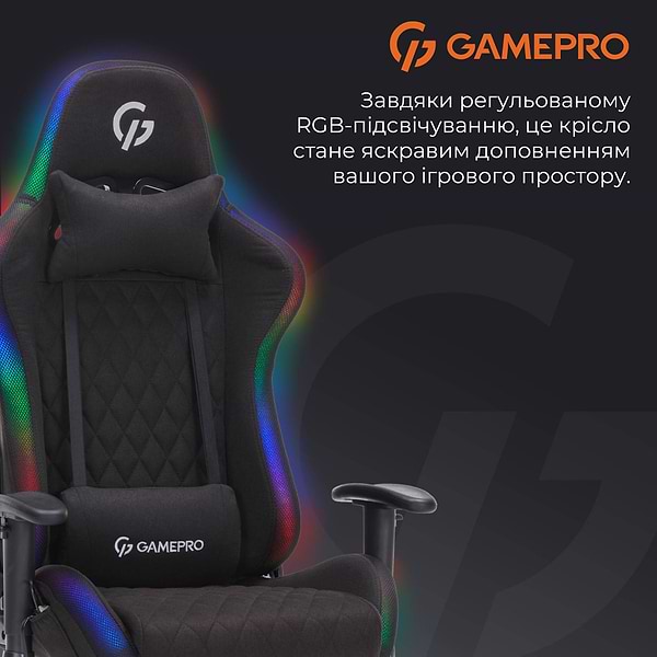 Фото - Крісло для геймерів GamePro RGB Size L Fabric Black (GC700FB)