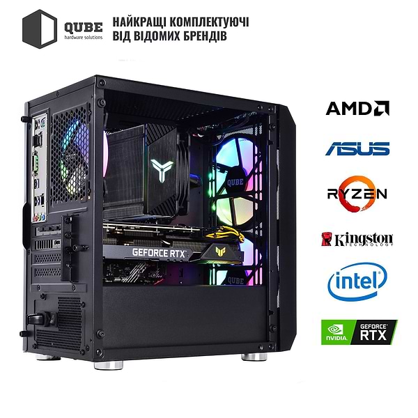 Фото - Системний блок QUBE QB Ryzen 7 5700X RTX 4060 Ti 16GB NM 1641Win (Ryzen75700XRTX4060Ti16GBNM1641Win)