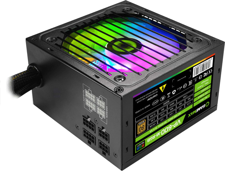 Блок питания для ПК Gamemax ATX 600W,RGB,APFC, 12см вент,80+ (VP-600-M-RGB)