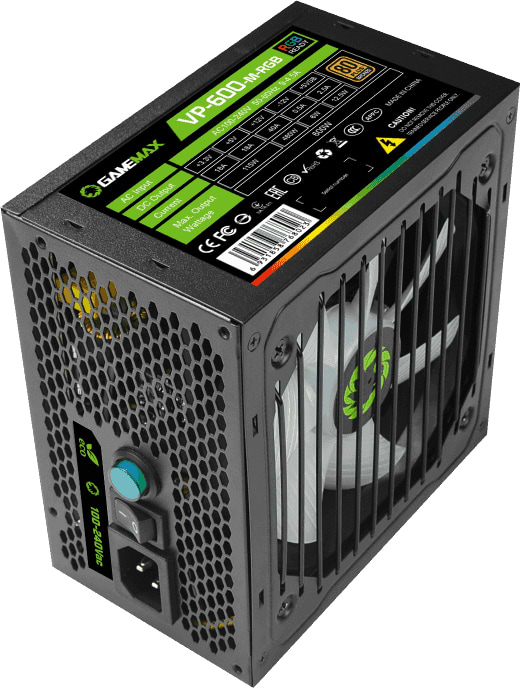 Фото - Блок питания для ПК Gamemax ATX 600W,RGB,APFC, 12см вент,80+ (VP-600-M-RGB)