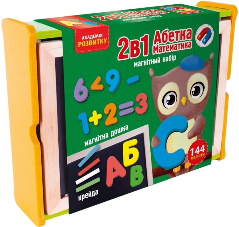Настільна гра (5-7 років) Vladi Toys 2 в 1 "Абетка та математика" в дерев'яній коробці (укр) (VT5411-17)