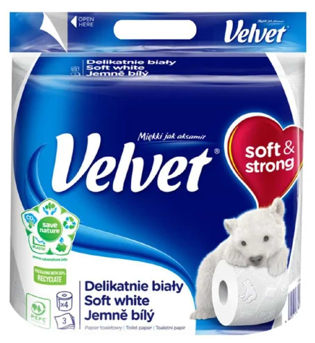 Туалетная бумага Velvet Soft White 4 рулона 3 слоя 150 отрывов (VTPSW43150) - Фото 1