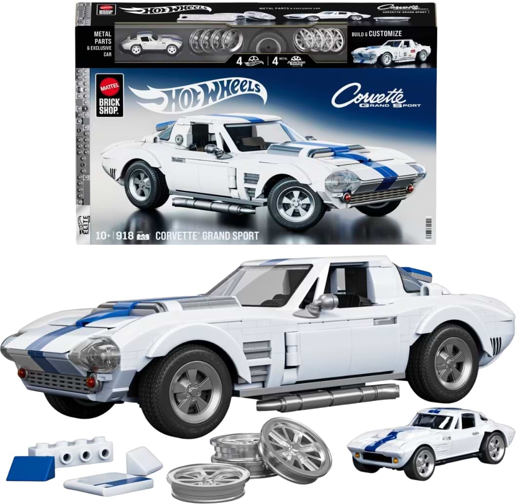 Колекційна машинка-конструктор Hot Wheels Brick Shop Elite Corvette Grand Sport 918 деталей (JGR31) - Фото 1