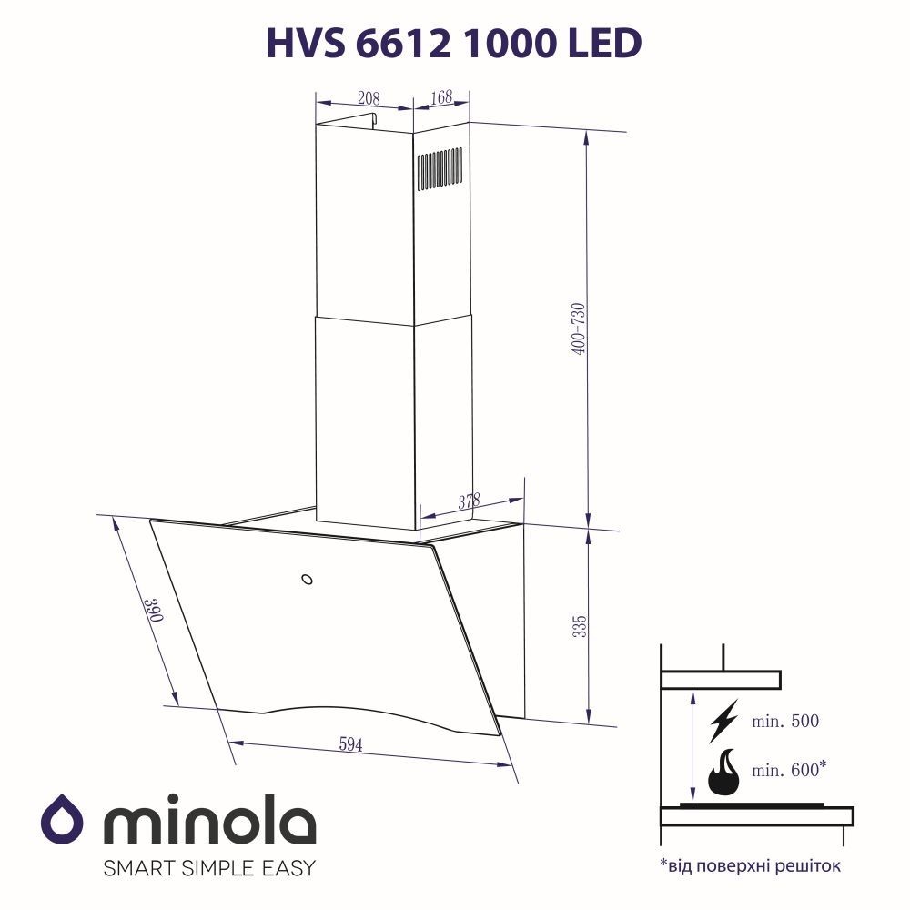 Фото - Витяжка декоративна Minola HVS 6612 BL 1000 LED