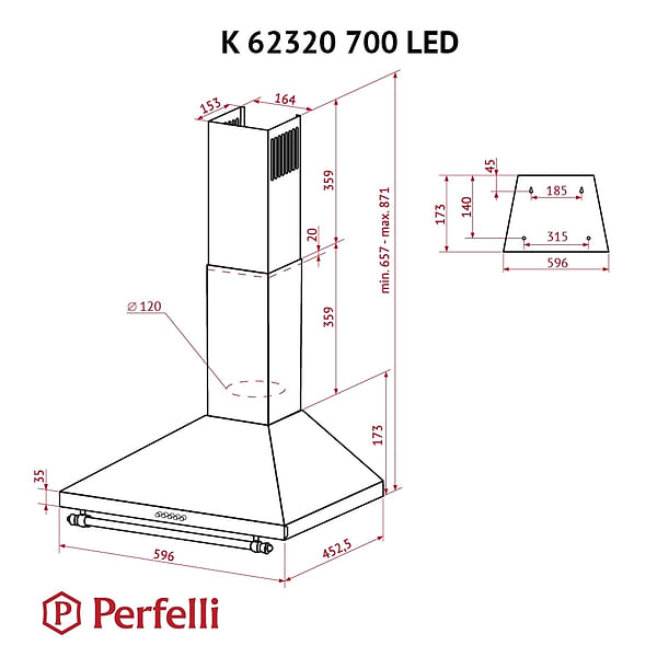 Фото - Вытяжка декоративная Perfelli K 62320 BL 700 LED RETRO