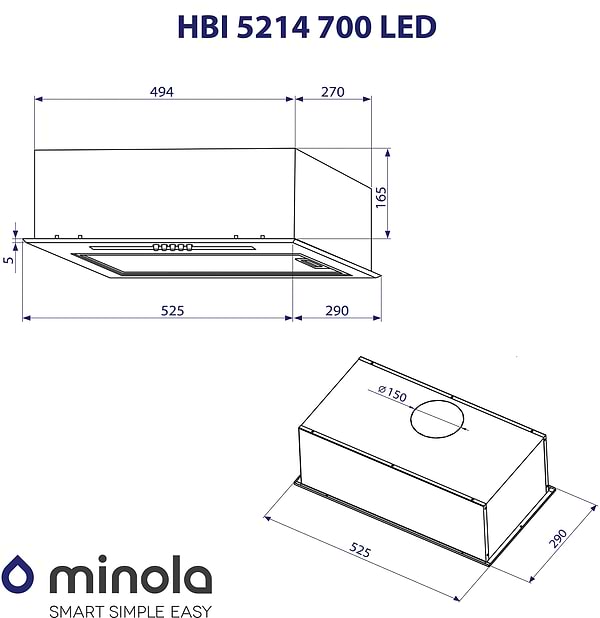 Фото - Витяжка вбудована Minola HBI 5214 BL 700 LED
