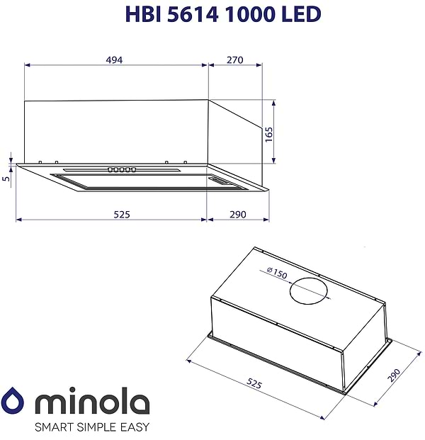 Фото - Витяжка вбудована Minola HBI 5614 BL 1000 LED