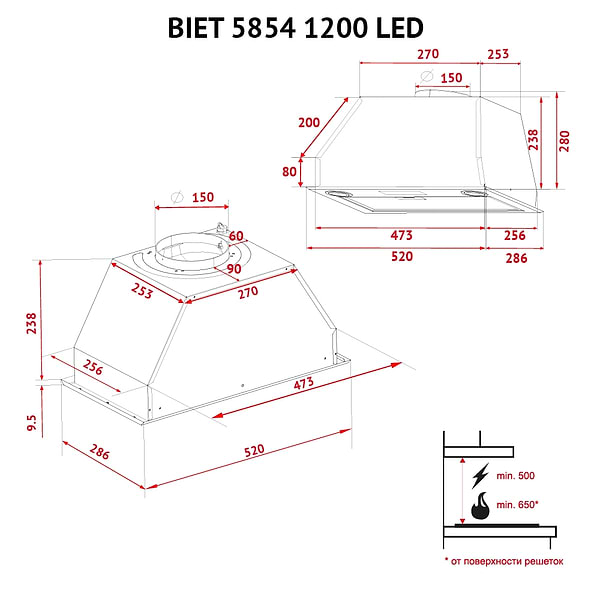 Фото - Вытяжка встраиваемая Perfelli BIET 5854 I 1200 LED