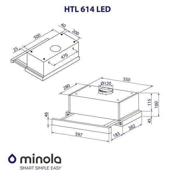 Фото - Витяжка вбудована Minola HTL 614 BL LED