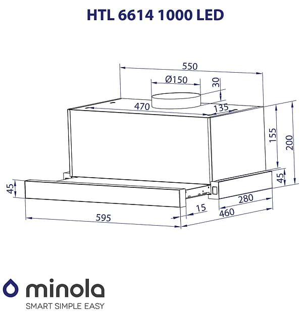 Фото - Витяжка вбудована Minola HTL 6614 BL 1000 LED