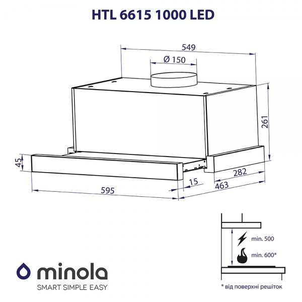 Фото - Вытяжка встраиваемая Minola HTL 6615 I 1000 LED