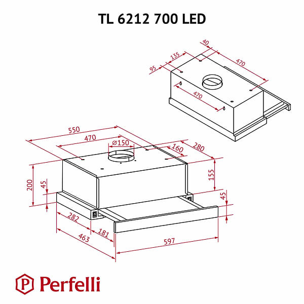 Фото - Витяжка вбудована Perfelli TL 6212 Full BL 700 LED