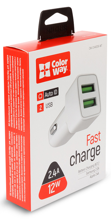 Фото - Автомобільний зарядний пристрій Colorway AutoID (2USB 2.4A) White (CW-CHA009-WT)