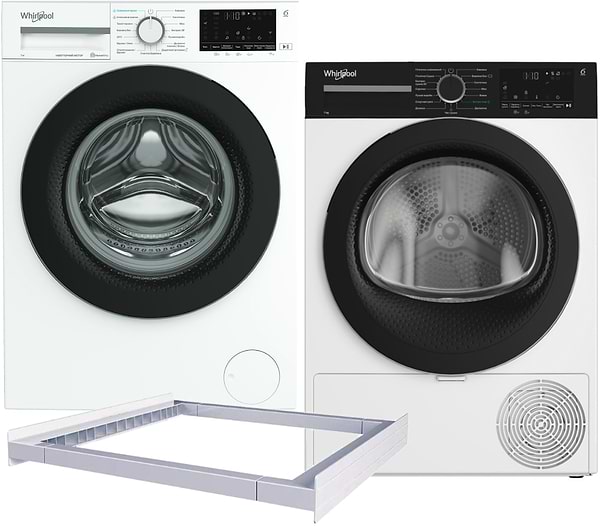 Фото - Комплект техники Whirlpool Стиральная машина с фронтальной загрузкой + Сушильная машина + Комплект креплений для установки в колонну Whirlpool WAM 712WB UA + WPS 7 WBS UA + Iniversal Basic Stacking Kit FG (KCL103)