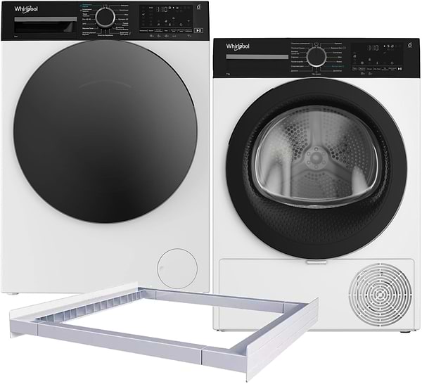 Фото - Комплект техніки Whirlpool Пральна машина з фронтальним завантаженням + Сушильна машина + Комплект кріплень для встановлення в колону Whirlpool WAM 762WBC UA + WPS 7 WBS UA + Iniversal Basic Stacking Kit FG (KCL103)