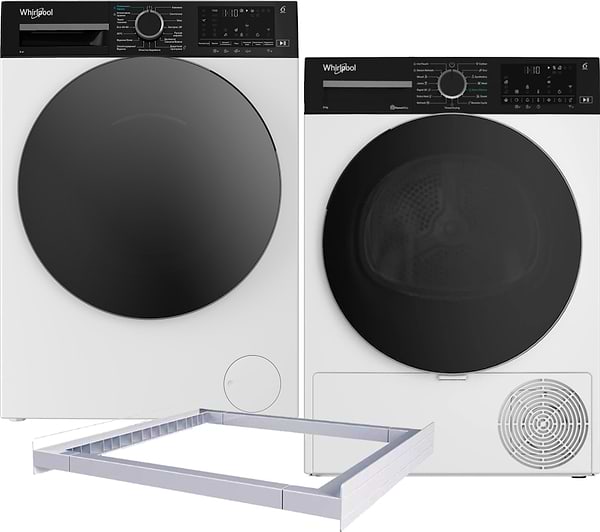 Фото - Комплект техніки Whirlpool Пральна машина з фронтальним завантаженням + Сушильна машина + Комплект кріплень для встановлення в колону Whirlpool WAM 81WB UA + WP B8X WBS UA + Iniversal Basic Stacking Kit FG (KCL103)