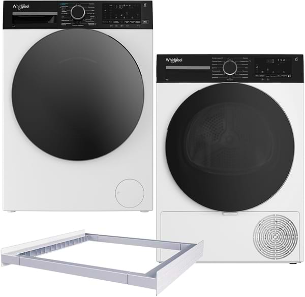 Фото - Комплект техники Whirlpool Стиральная машина с фронтальной загрузкой + Сушильная машина + Комплект креплений для установки в колонну Whirlpool WAM 81WB UA + WPS 8 WBS UA + Iniversal Basic Stacking Kit FG (KCL103)