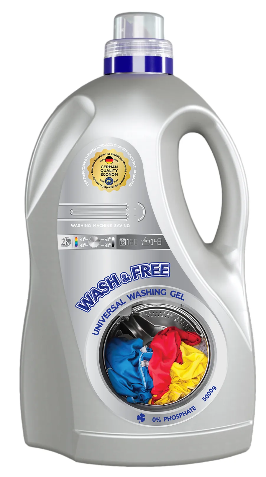 Уценка - Гель для стирки WASH & FREE универсальный 5000 г, 143 цикла