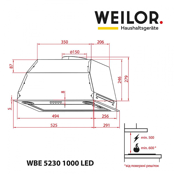 Фото - Витяжка вбудована Weilor WBE 5230 BL 1000 LED