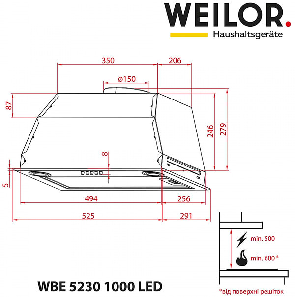Фото - Вытяжка встраиваемая Weilor WBE 5230 WH 1000 LED
