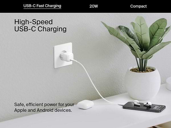 Фото - Сетевое зарядное устройство Belkin 20Вт USB-C PD PPS White (WCA009KQWH)