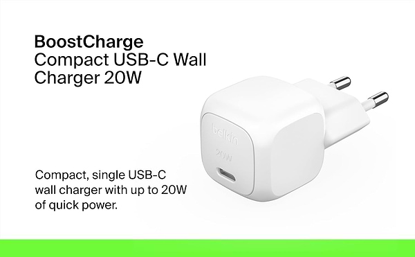 Фото - Сетевое зарядное устройство Belkin 20Вт USB-C PD PPS White (WCA009KQWH)