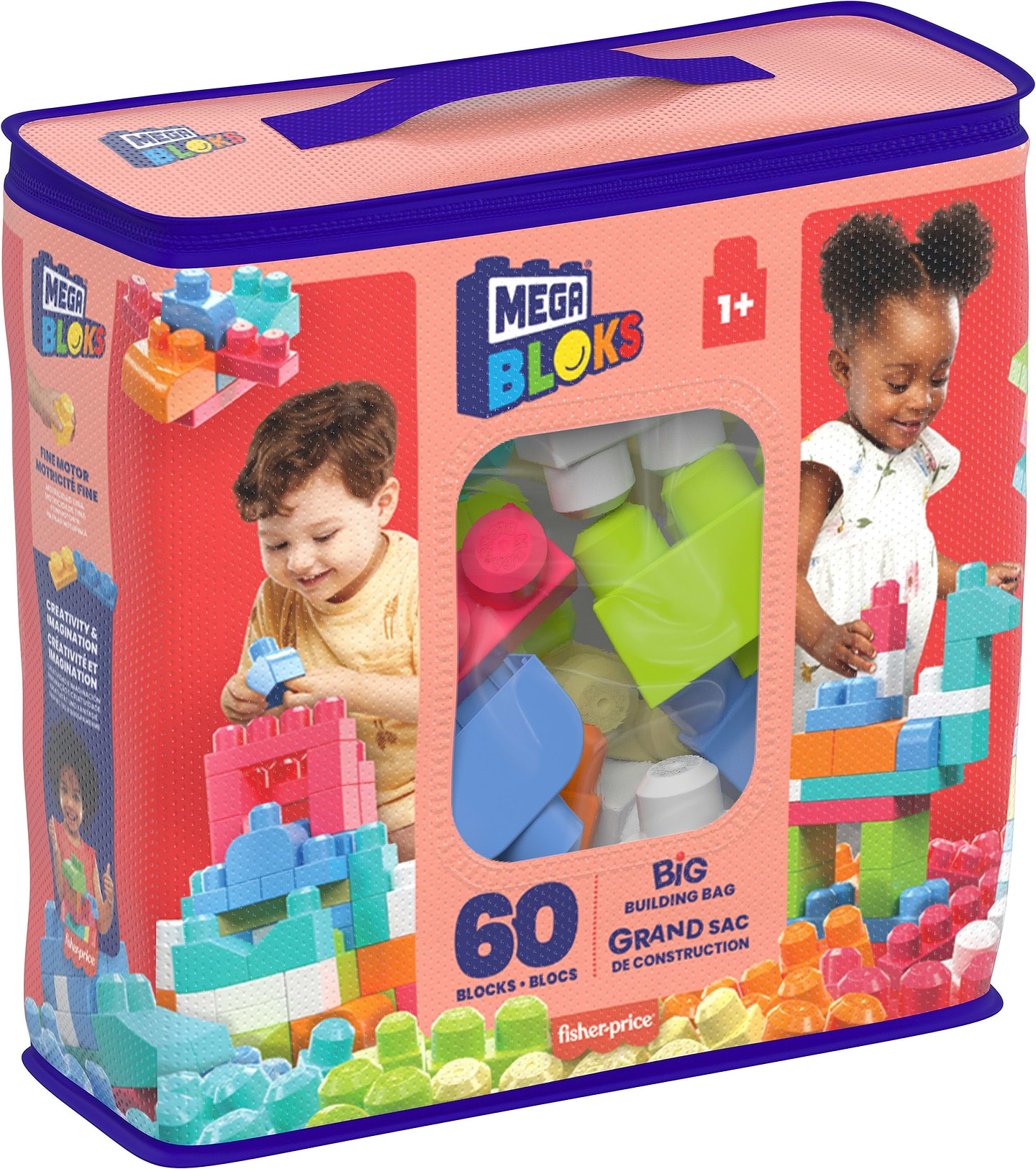 Пластиковий конструктор для малюків Mega Bloks розовый в мешке (60 дет.) (DCH54) - Фото 1