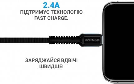 Фото - Кабель синхронізації даних MAKE USB to Lightning 2.4A 1м Denim Grey (MCB-LD3GR)