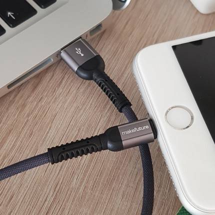 Фото - Кабель синхронізації даних MAKE USB to Lightning 2.4A 1м Denim Grey (MCB-LD3GR)