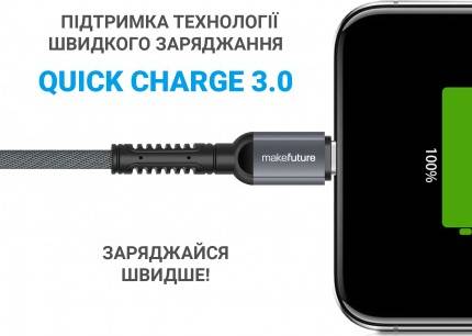 Фото - Кабель синхронизации данных MAKE USB to Type-C 3A 1м Denim Grey (MCB-CD10GR)