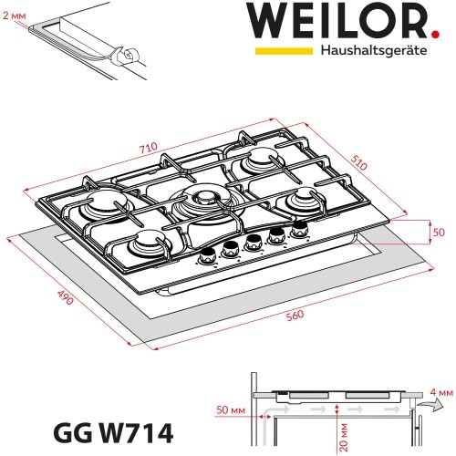 Фото - Варочная панель газовая Weilor GG W714 BL
