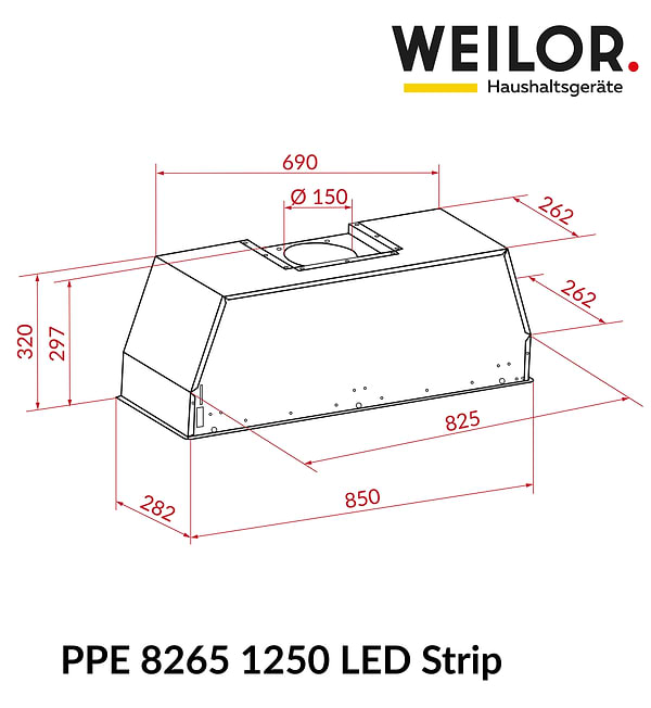 Фото - Витяжка вбудована Weilor PPE 8265 SS 1250 LED Strip