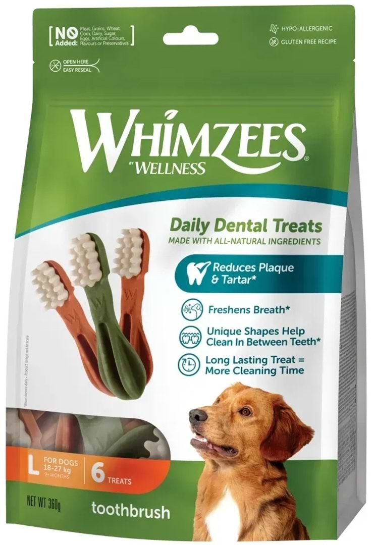 Ласощі для собак Whimzees Toothbrush у формі зубної щітки L 6 шт. (8718627750681)