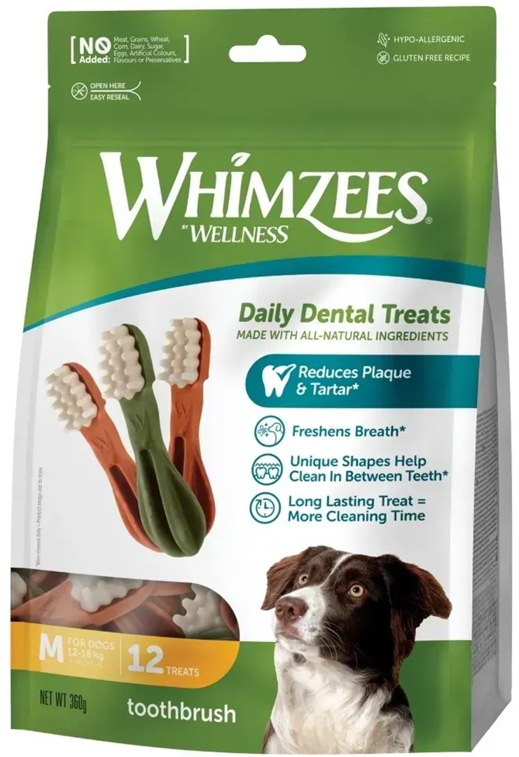 Ласощі для собак Whimzees Toothbrush у формі зубної щітки M 12 шт. (8718627750674)