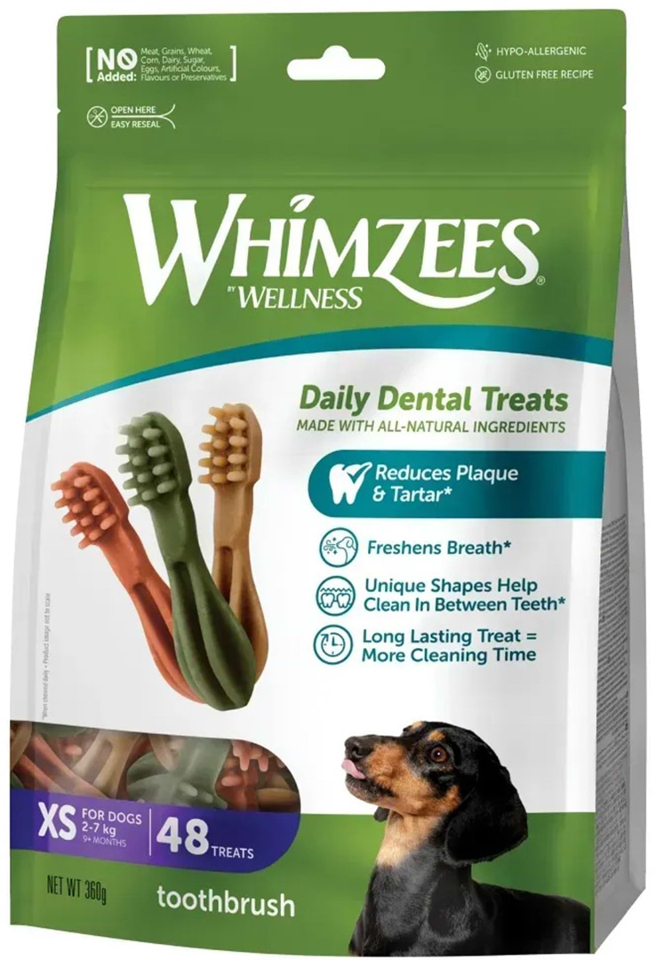 Ласощі для собак Whimzees Toothbrush у формі зубної щітки XS 48 шт. (8718627750650)