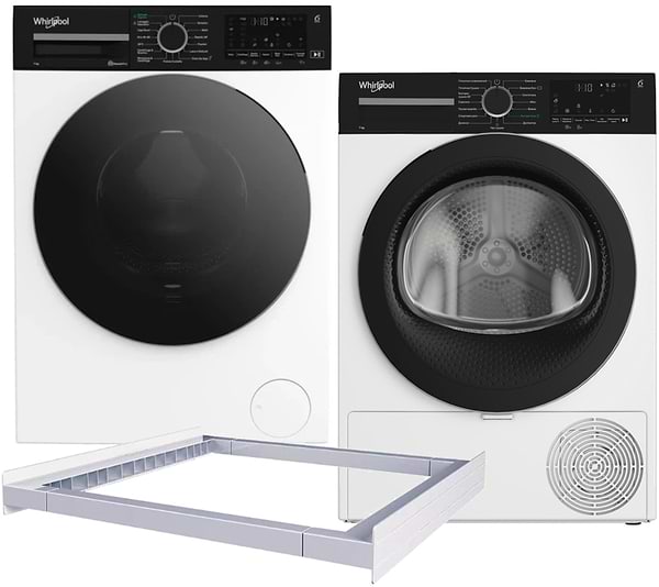 Фото - Комплект техніки Whirlpool Пральна машина з фронтальним завантаженням + Сушильна машина + Комплект кріплень для встановлення в колону Whirlpool WAM 764WKB UA + WPS 7 WBS UA + Iniversal Basic Stacking Kit FG (KCL103)