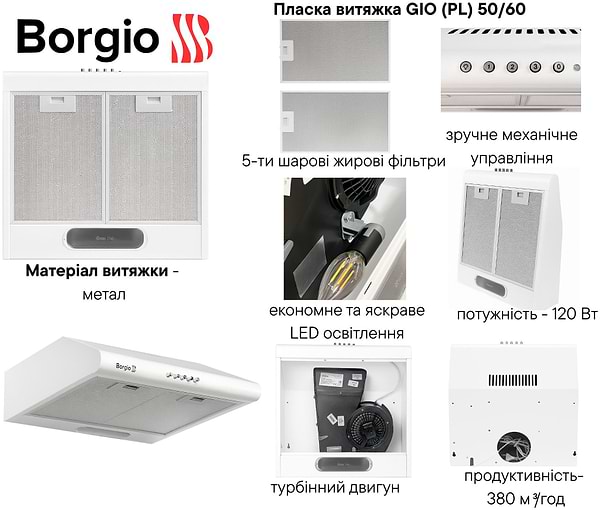 Фото - Вытяжка традиционная Borgio GIO (PL) 50 White