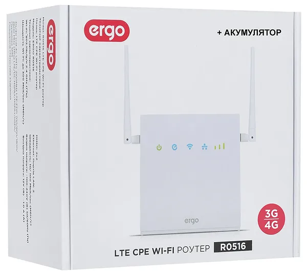 Фото - Маршрутизатор интернет WiFi4+4G Ergo R0516 c АКБ