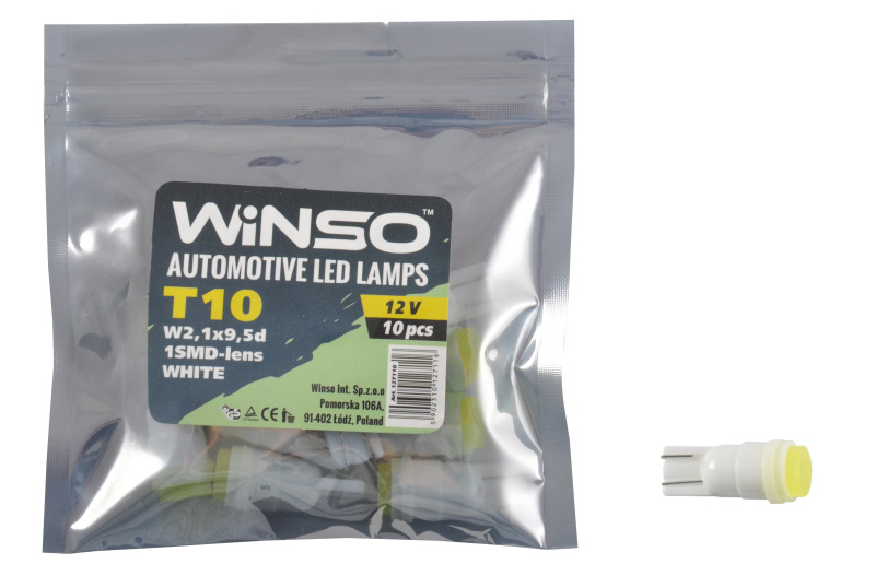 Автолампа Winso 12V COB T10 W2.1x9.5d 1LED white 10 шт.уп. (127110)