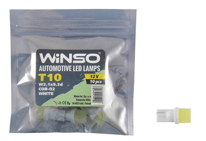 Автолампа Winso 12V SMD T10 W2.1x9.5d 1LED white 10 шт.уп. (127120)