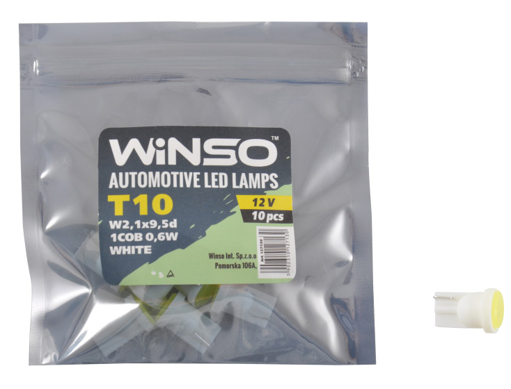 Автолампа Winso 12V COB T10 W2.1x9.5d 1LED 48LM white 10 шт.уп. (127130)