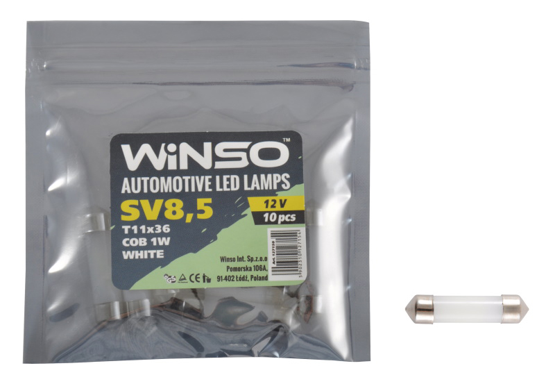 Автолампа Winso 12V COB SV8.5 T11x36 1LED 1W white 10 шт.уп. (127150)