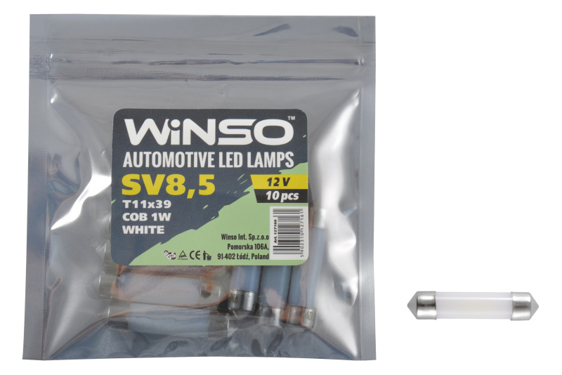 Автолампа Winso 12V COB SV8.5 T11x39 1LED 1W white 10 шт.уп. (127160)