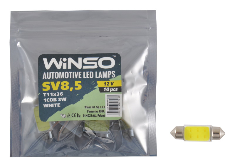 Автолампа Winso 12V COB SV8.5 T11x36 1LED 56LM white 10 шт.уп. (127200)