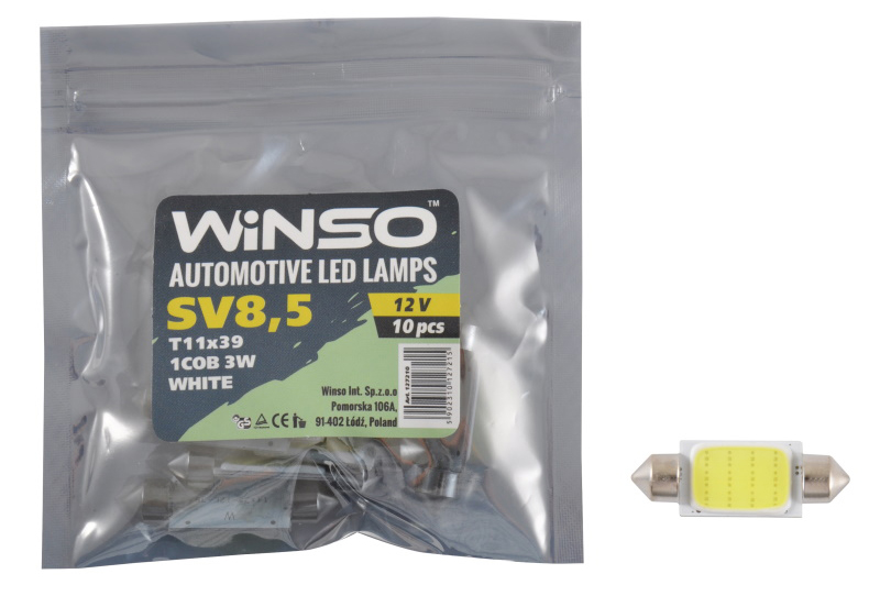 Автолампа Winso 12V COB SV8.5 T11x39 1LED 56LM white 10 шт.уп. (127210)