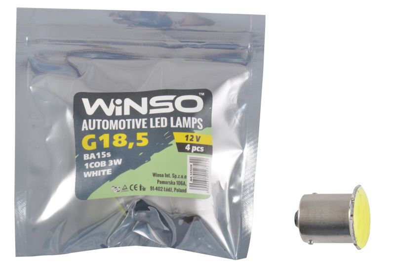Автолампа Winso 12V COB G18.5 BA15s 1LED 96LM white 4 шт.уп. (127220)