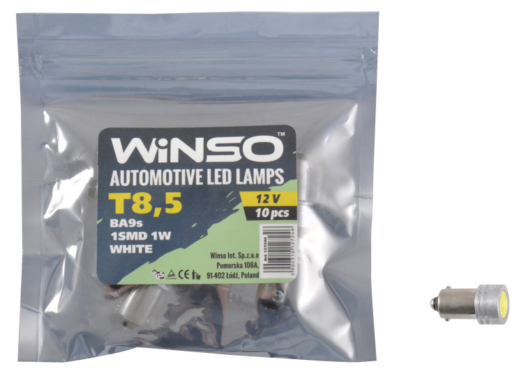 Автолампа Winso 12V SMD T8.5 BA9s 1LED 1W white 10 шт.уп. (127240)