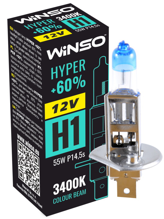 Автолампа Winso 12V H1 HYPER +60% 55W P14.5s (712120)